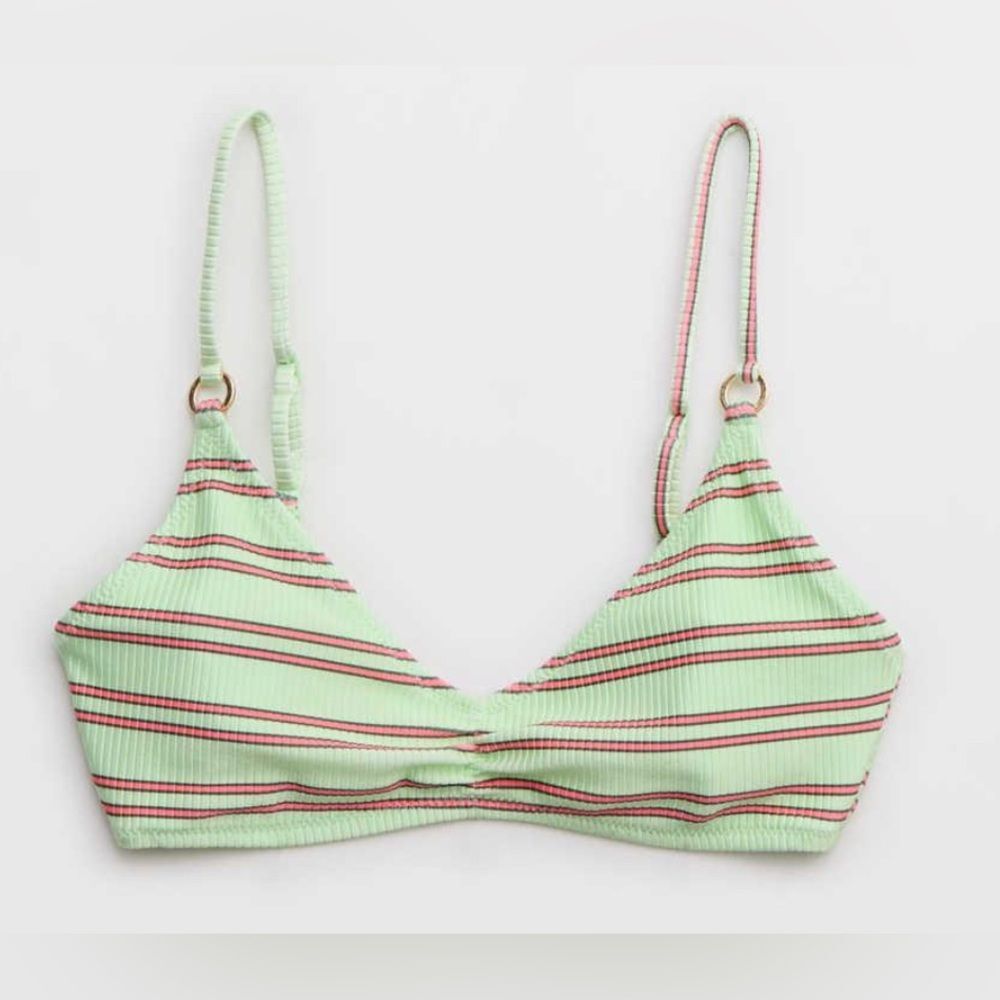 NWT Aerie Beach Babe Shine Rib Voop Bikini Top in Pistachio Stripe - Size XXL